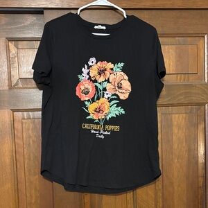Maurices Black Tee with Colorful Floral Design